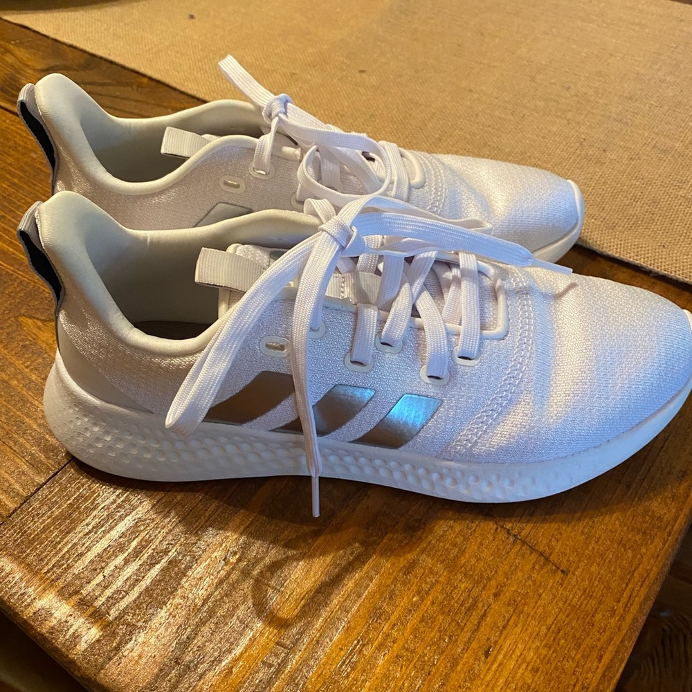 White Adidas Cloudform sneakers, size 8.5